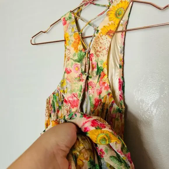 Mac Duggal 9174 Long Formal Multicolored Floral Print Chiffon Gown Dress Size 10